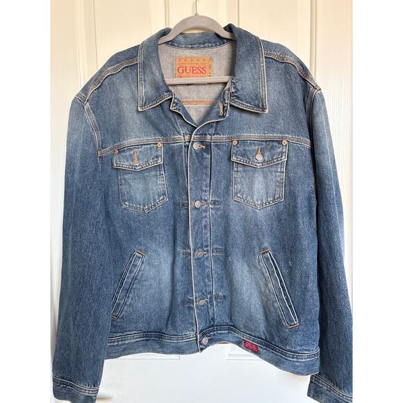 Vintage Guess Jeans USA Denim Trucker Denim Jacket 2XL Wash Blue Classic Mens - Picture 1 of 5